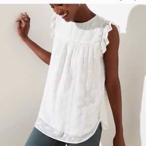 LOFT Sparkle Ruffle Daisy Embroidered Blouse. L